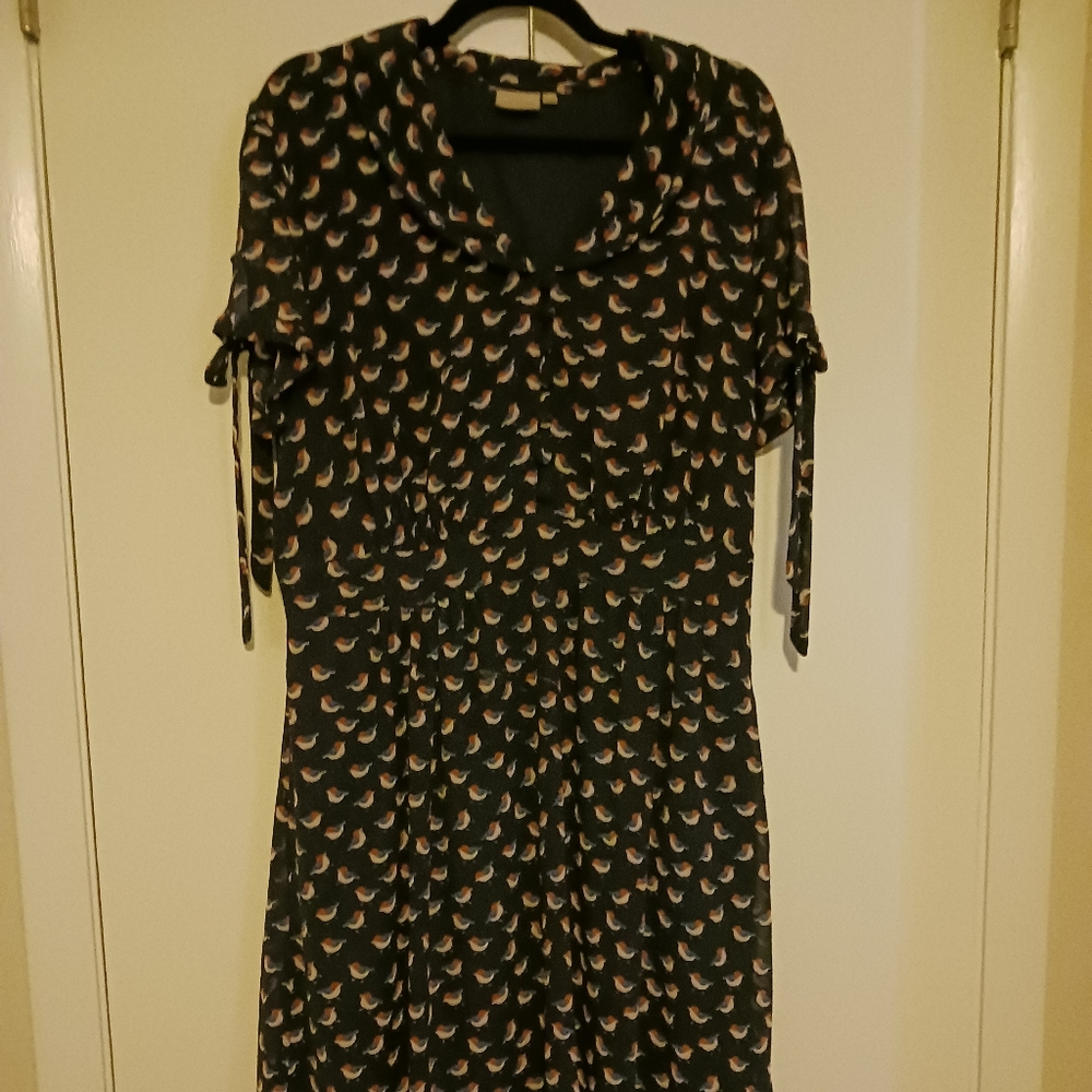 ESHAKTI Love bird Navy blue Button front Bow puff sleeves Knee length 1X18